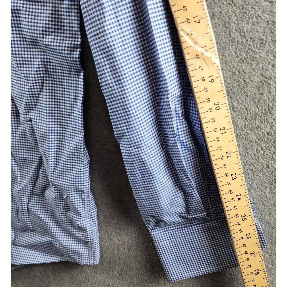 Eton Contemporary Fit MicroCheck Shirt Men's 17.5 Dark Blue Front Button Closure - Picture 7 of 13